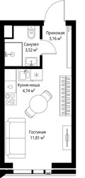 Планировка студии(квартира) площадью 23.23 квадратных метров в ЖК “ЖК Джойс”