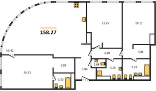 Планировка трехкомнатной(квартира) площадью 158.27 квадратных метров в “ЖК Sky View (Скай Вью)”