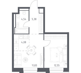 Планировка однокомнатной(квартира) площадью 38.38 квадратных метров в ЖК “ЖК Верейская 41”