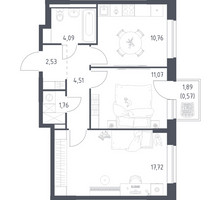 Планировка двухкомнатной(квартира) площадью 53.01 квадратных метров в “ЖК Новое Видное”