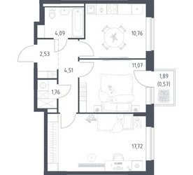 Планировка двухкомнатной(квартира) площадью 53.01 квадратных метров в ЖК “ЖК Новое Видное”