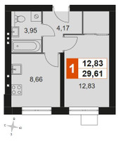 Планировка однокомнатной(квартира) площадью 29.61 квадратных метров в “Мартемьяново Клаб”