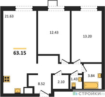Планировка двухкомнатной(квартира) площадью 63.15 квадратных метров в “ЖК Квартал Тетрис”