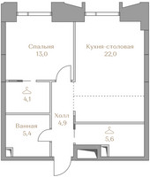 Планировка однокомнатной(квартира) площадью 55 квадратных метров в “ЖК Коллекция Лужники”