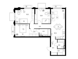 Планировка трехкомнатной(квартира) площадью 89.2 квадратных метров в “ЖК Ильинские луга”