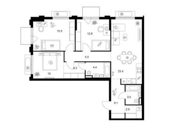 Планировка трехкомнатной(квартира) площадью 89.2 квадратных метров в ЖК “ЖК Ильинские луга”