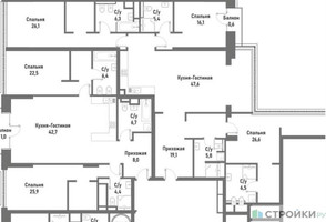 Планировка трехкомнатной(квартира) площадью 160.1 квадратных метров в “ЖК Ренессанс”