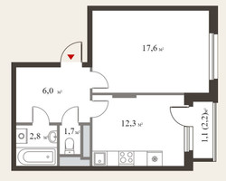 Планировка однокомнатной(квартира) площадью 41.7 квадратных метров в “ЖК Миниполис Восемь кленов”