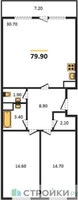 Планировка двухкомнатной(квартира) площадью 79.9 квадратных метров в “ЖК Карамельный”