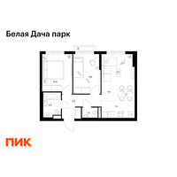 Планировка двухкомнатной(квартира) площадью 51.4 квадратных метров в “ЖК Белая Дача парк”