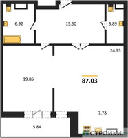 Планировка однокомнатной(апартаменты) площадью 87.03 квадратных метров в “ЖК Маршал”