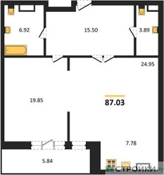 Планировка однокомнатной(апартаменты) площадью 87.03 квадратных метров в ЖК “ЖК Маршал”