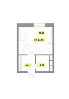 Планировка однокомнатной(квартира) площадью 24.56 квадратных метров в “ЖК Радость (Радумля Парк)”