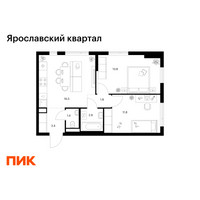 Планировка двухкомнатной(квартира) площадью 51.6 квадратных метров в “Ярославский квартал”