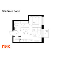 Планировка однокомнатной(квартира) площадью 38.2 квадратных метров в “ЖК Зеленый парк”