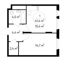 Планировка однокомнатной(квартира) площадью 41.4 квадратных метров в “ЖК Переделкино Ближнее”