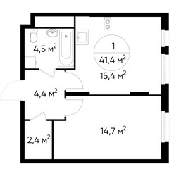 Планировка однокомнатной(квартира) площадью 41.4 квадратных метров в ЖК “ЖК Переделкино Ближнее”
