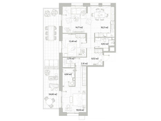 Планировка двухкомнатной(квартира) площадью 97.66 квадратных метров в ЖК “Архитектурный проект Мыс”