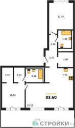 Планировка двухкомнатной(квартира) площадью 83.6 квадратных метров в ЖК “ЖК Равновесие”