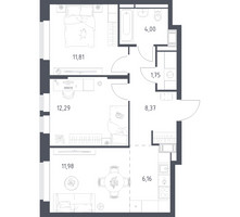 Планировка двухкомнатной(квартира) площадью 56.36 квадратных метров в “ЖК Большое Путилково”