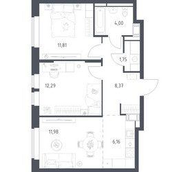 Планировка двухкомнатной(квартира) площадью 56.36 квадратных метров в ЖК “ЖК Большое Путилково”