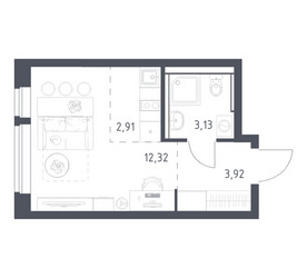 Планировка студии(квартира) площадью 22.28 квадратных метров в ЖК “ЖК Егорово Парк”