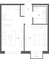 Планировка однокомнатной(квартира) площадью 36.8 квадратных метров в “ЖК Равновесие”