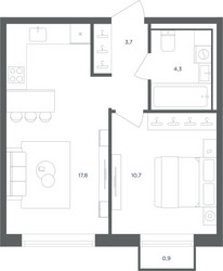 Планировка однокомнатной(квартира) площадью 36.8 квадратных метров в ЖК “ЖК Равновесие”