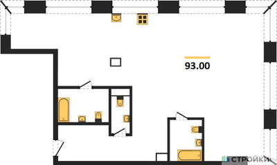 Планировка двухкомнатной(квартира) площадью 93 квадратных метров в ЖК “ЖК Luzhniki Collection (Коллекция Лужники)”