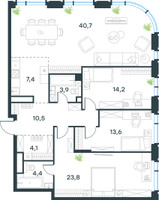 Планировка 4+ комнатной(квартира) площадью 122.3 квадратных метров в “ЖК Level Академическая”