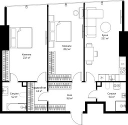 Планировка двухкомнатной(квартира) площадью 90.4 квадратных метров в ЖК “ЖК ОНЕ”