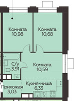 Планировка двухкомнатной(квартира) площадью 45.52 квадратных метров в “ЖК Каштановая роща”