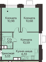 Планировка двухкомнатной(квартира) площадью 45.52 квадратных метров в ЖК “ЖК Каштановая роща”