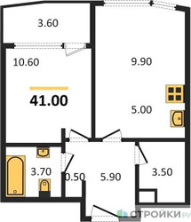 Планировка однокомнатной(квартира) площадью 41 квадратных метров в ЖК “ЖК ROTTERDAM (Роттердам)”