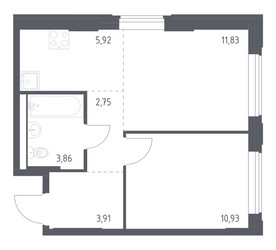 Планировка однокомнатной(квартира) площадью 39.2 квадратных метров в ЖК “ЖК Квартал Западный”