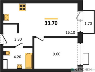Планировка однокомнатной(квартира) площадью 33.7 квадратных метров в ЖК “ЖК Foreville (Форевилль)”