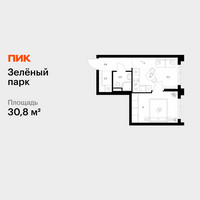 Планировка однокомнатной(квартира) площадью 30.8 квадратных метров в “ЖК Зеленый парк”