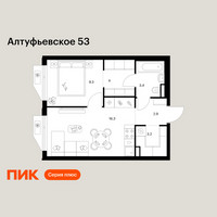 Планировка однокомнатной(квартира) площадью 39.1 квадратных метров в “ЖК Алтуфьевское 53”