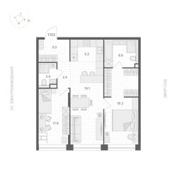Планировка двухкомнатной(апартаменты) площадью 71.4 квадратных метров в ЖК “ЖК ARTEL (Артель)”