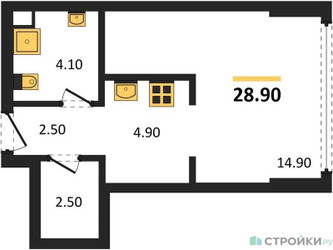 Планировка студии(квартира) площадью 28.9 квадратных метров в ЖК “ЖК А22”