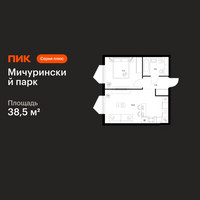Планировка однокомнатной(квартира) площадью 38.5 квадратных метров в “ЖК Мичуринский Парк”