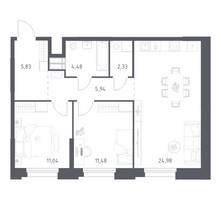 Планировка двухкомнатной(апартаменты) площадью 66.08 квадратных метров в “ЖК Апарт-отель Тропарево парк”