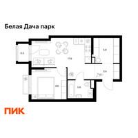 Планировка однокомнатной(квартира) площадью 41.1 квадратных метров в “ЖК Белая Дача парк”