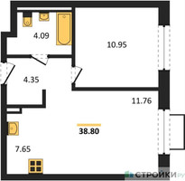 Планировка однокомнатной(квартира) площадью 38.8 квадратных метров в “ЖК Новое Видное”