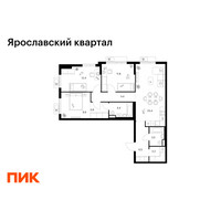 Планировка трехкомнатной(квартира) площадью 84.3 квадратных метров в “Ярославский квартал”