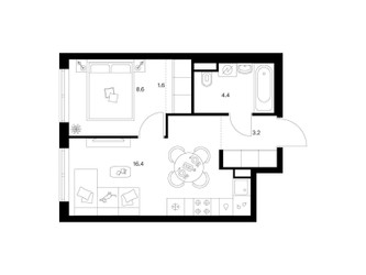 Планировка однокомнатной(квартира) площадью 34.2 квадратных метров в ЖК “ЖК Москворечье”