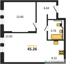 Планировка однокомнатной(квартира) площадью 45.26 квадратных метров в ЖК “ЖК Остафьево”