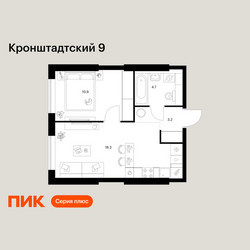 Планировка однокомнатной(квартира) площадью 37.1 квадратных метров в ЖК “ЖК Кронштадтский 9”