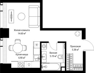 Планировка студии(квартира) площадью 32.07 квадратных метров в ЖК “ЖК Веер”