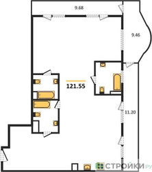 Планировка двухкомнатной(квартира) площадью 122.4 квадратных метров в “Квартал Foriver”
